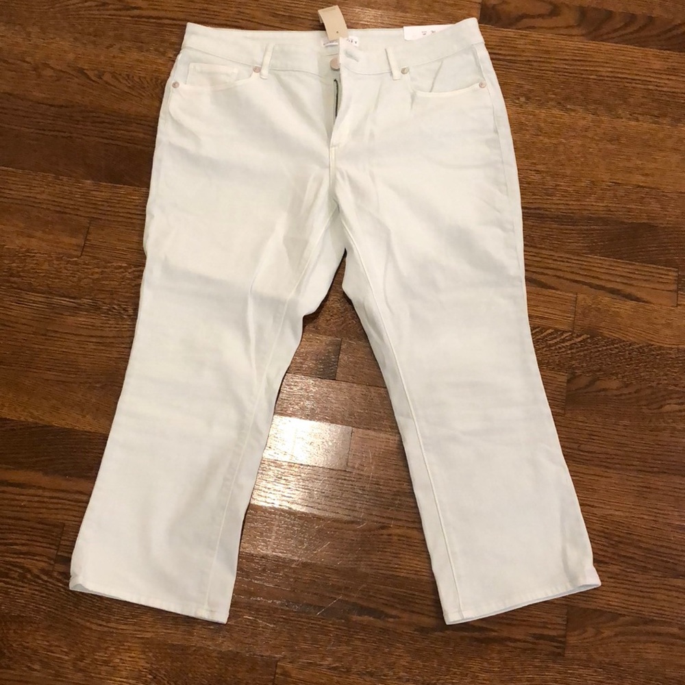 LOFT - curvy kick crop, very pale mint/aqua jeans.